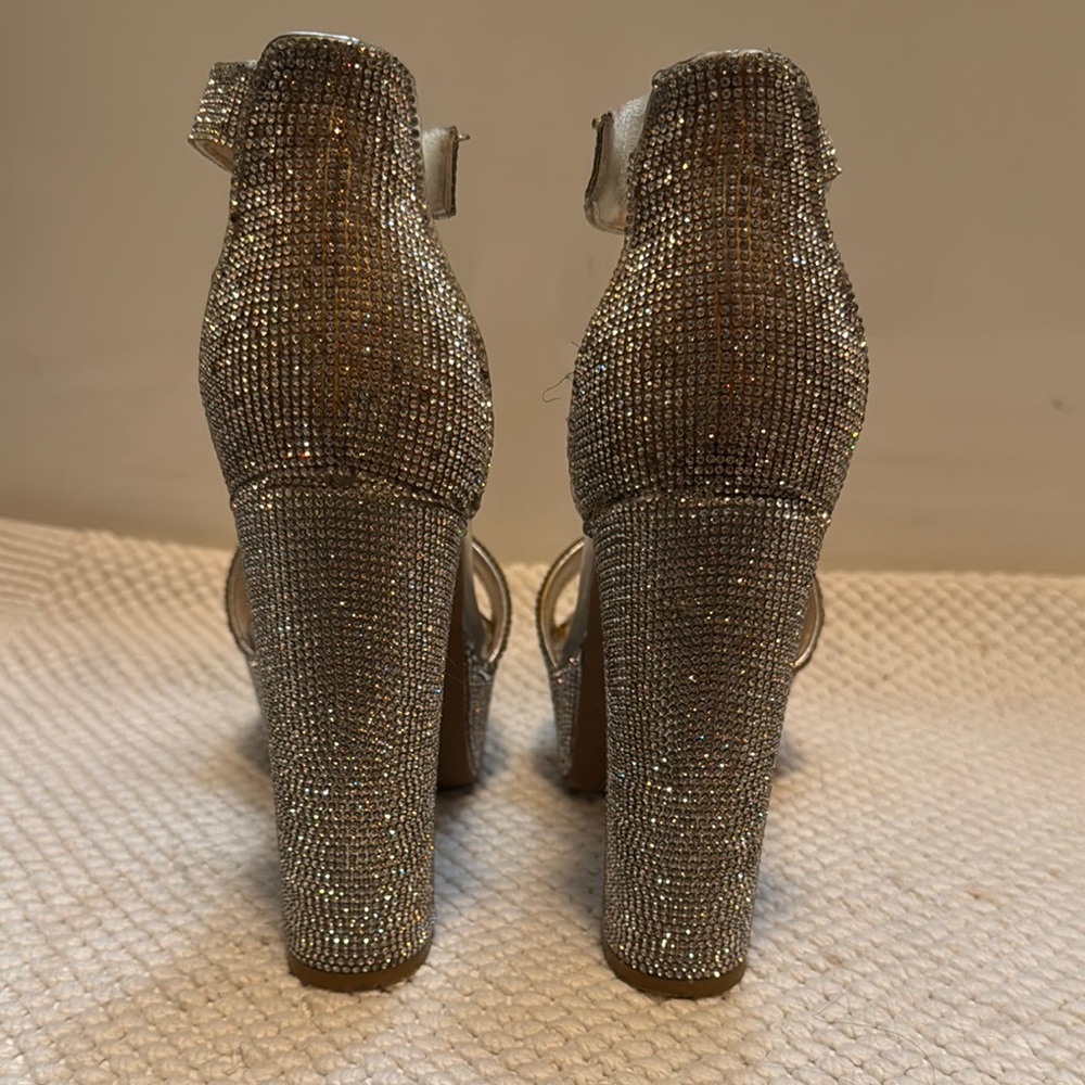 BAMBOO Silver Rhinestone Sparkly High Platform Heeled Sandals 8 - Picture 4 of 13